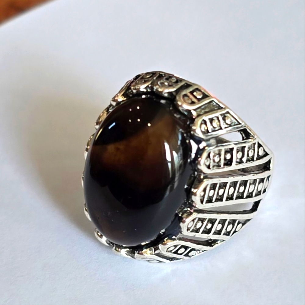 Men S Titanium Forever Wear Silver New Marble Agate Size 7 Ring